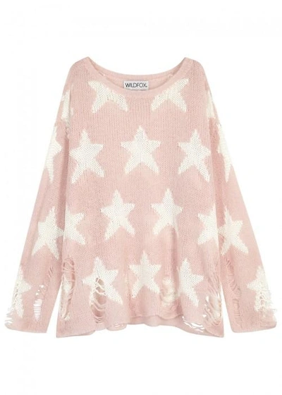Wildfox Seeing Stars Distressed Open-knit Jumper In Pink And White |  ModeSens