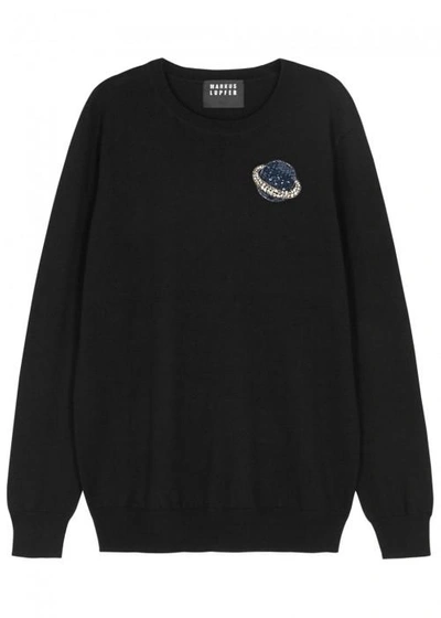 Shop Markus Lupfer Natalie Planet-embellished Wool Jumper In Black