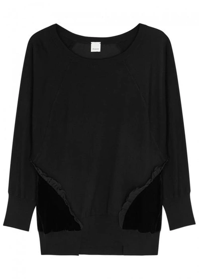 Shop Pinko Dopo Velvet-panelled Knitted Jumper In Black