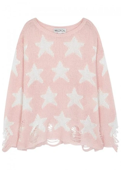 Shop Wildfox Seeing Stars Pink Open-knit Jumper