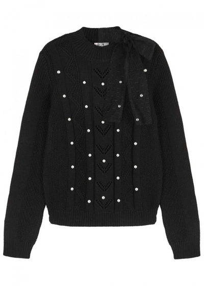 Shop Red Valentino Black Embellished Wool Jumper