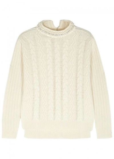 Shop Pinko Cream Cable-knit Wool Blend Jumper In White