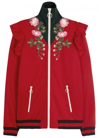Shop Gucci Red Floral-appliquéd Jersey Sweatshirt