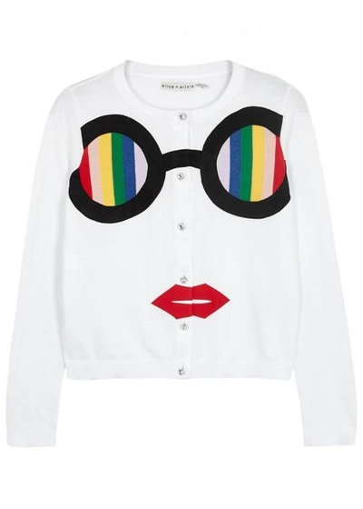 Shop Alice And Olivia Ruthy Stace Face Cropped Cardigan In White