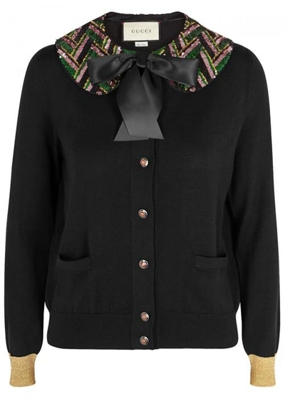 Shop Gucci Black Embellished Cashmere Blend Cardigan