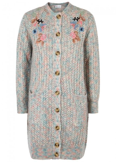 Shop Red Valentino Floral-embroidered Mohair Blend Cardigan In Pink