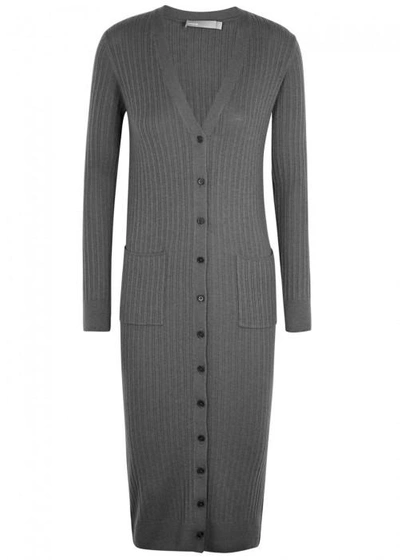 Shop Vince Grey Ribbed Cashmere Cardigan In Dark Grey