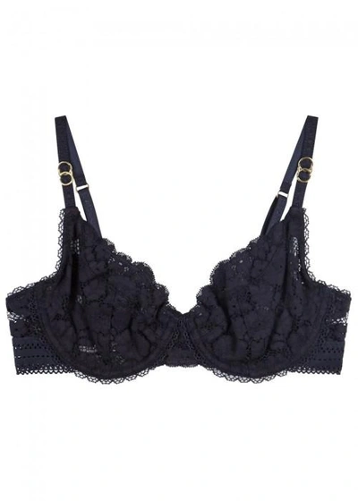 Shop Stella Mccartney Elsa Endearing Underwired Lace Bra In Navy