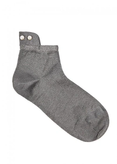 Shop Pierre Mantoux Velia Faux Pearl-embellished Jersey Socks In Grey