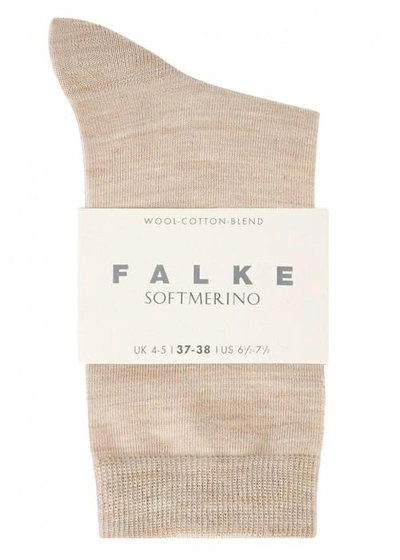 Shop Falke Soft Merino Wool Blend Socks In Beige