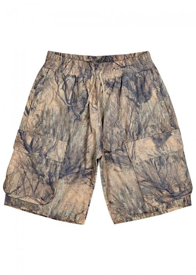 Shop Yeezy Olive Printed Cotton Shorts
