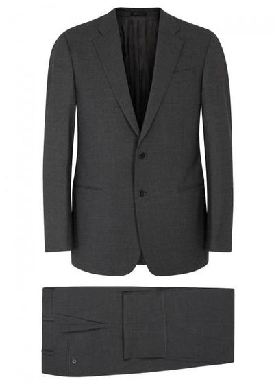 Shop Armani Collezioni G-line Charcoal Stretch Wool Suit