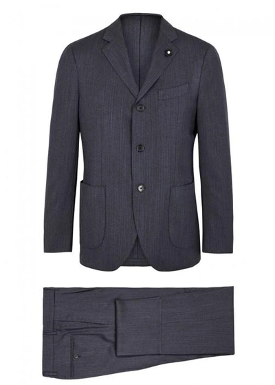 Shop Lardini Indigo Herringbone Suit