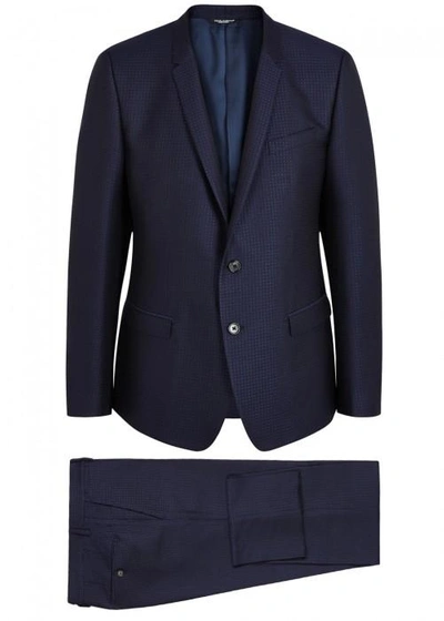 Shop Dolce & Gabbana Navy Wool Blend Jacquard Suit