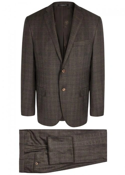 Shop Corneliani Brown Checked Super 130s Wool Suit