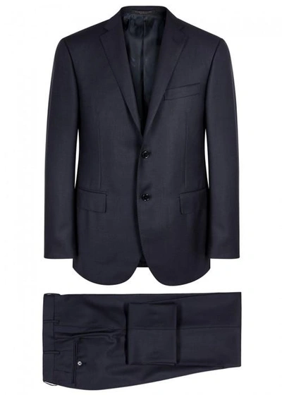 Shop Corneliani Midnight Blue Super 120's Wool Suit In Navy