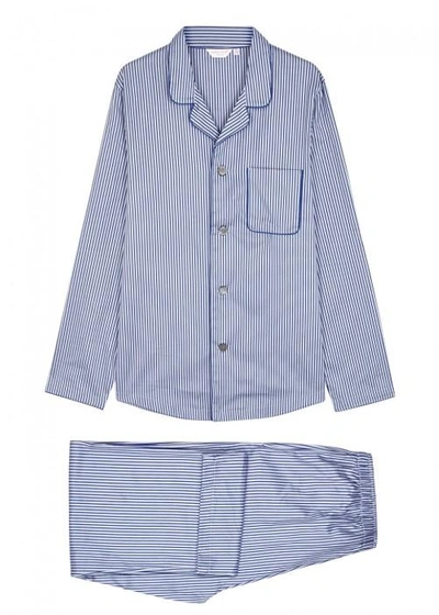 Shop Derek Rose Wellington Striped Cotton Pyjama Set In Blue