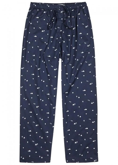 Shop Derek Rose Nelson Printed Cotton Pyjama Trousers In Navy