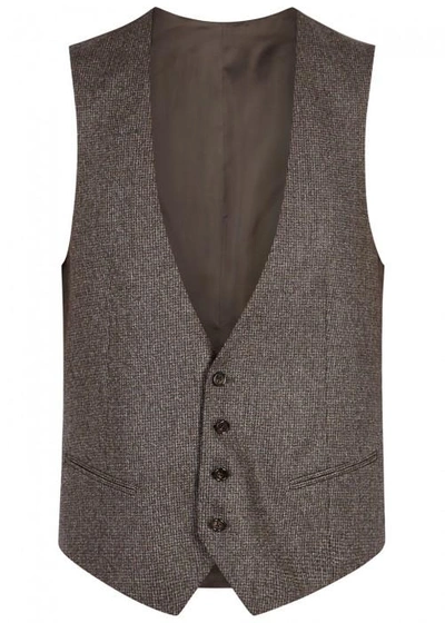 Shop Corneliani Brown Checked Wool Waistcoat