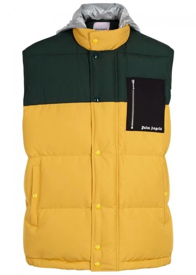 Shop Palm Angels Two-tone Quilted Shell Gilet In Yellow