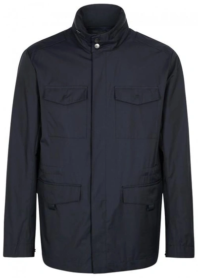 Shop Armani Collezioni Caban Hooded Shell Jacket In Navy