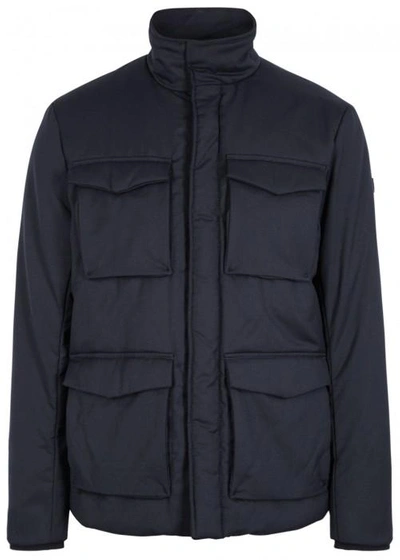 Shop Armani Jeans Navy Wool Blend Jacket