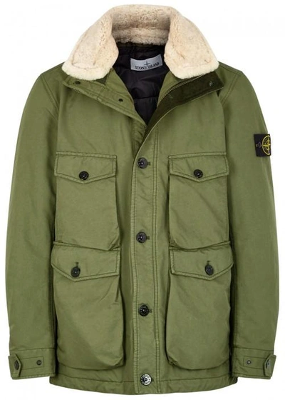 Stone Island David-tc Faux Shearling-trimmed Shell Jacket In Green |  ModeSens