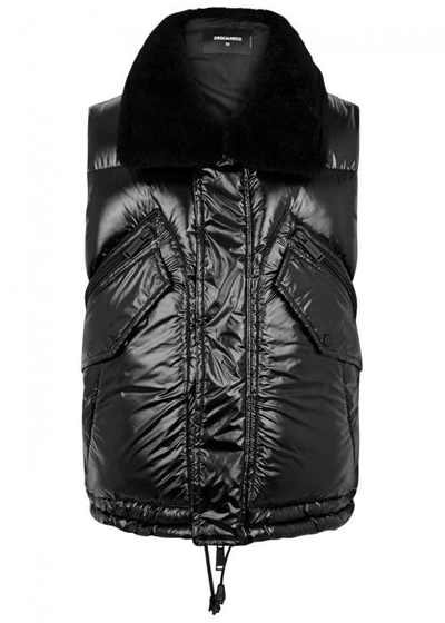 Shop Dsquared2 Black Shearling-lined Glossed Shell Gilet