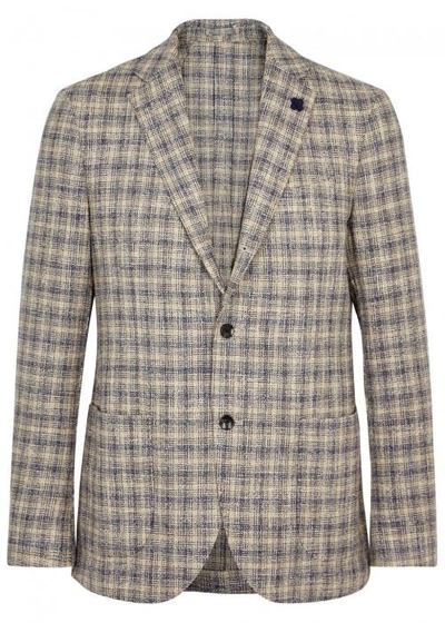 Shop Lardini Cream Checked Wool Blend Blazer In White