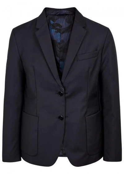 Shop Valentino Navy Reversible Wool Blend Blazer In Black