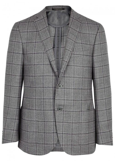 Shop Corneliani Checked Wool And Silk Blend Blazer In Grey