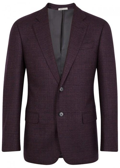 Shop Armani Collezioni Textured Purple Wool Blazer