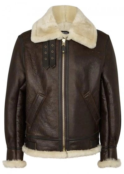 Shop Schott Classic B-3 Brown Leather Bomber Jacket In Dark Brown