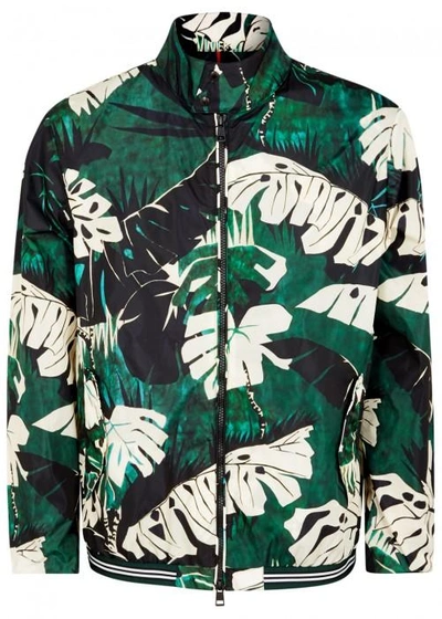 Shop Moncler Lamy Leaf-print Shell Bomber Jacket In Green