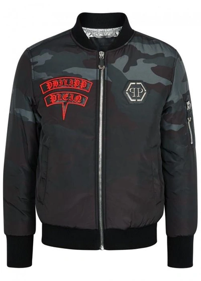 Shop Philipp Plein Camouflage And Skull-print Bomber Jacket In Green