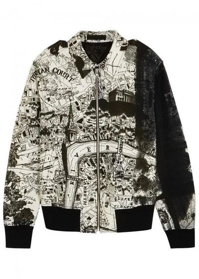 Shop Alexander Mcqueen London-print Wool Blend Bomber Jacket In Black And White