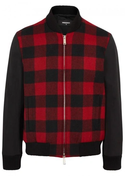 Shop Dsquared2 Plaid Wool And Shell Bomber Jacket In Black