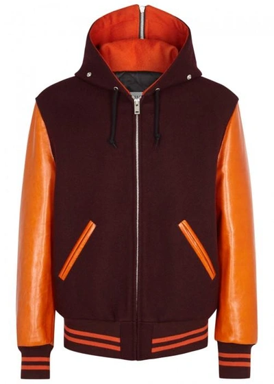 Shop Maison Margiela Two-tone Wool And Leather Bomber Jacket In Bordeaux