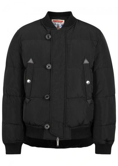 Shop Dsquared2 Black Quilted Shell Bomber Jacket