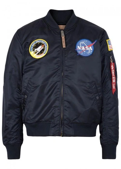 Shop Alpha Industries Nasa Ma-1 Navy Shell Bomber Jacket In Blue