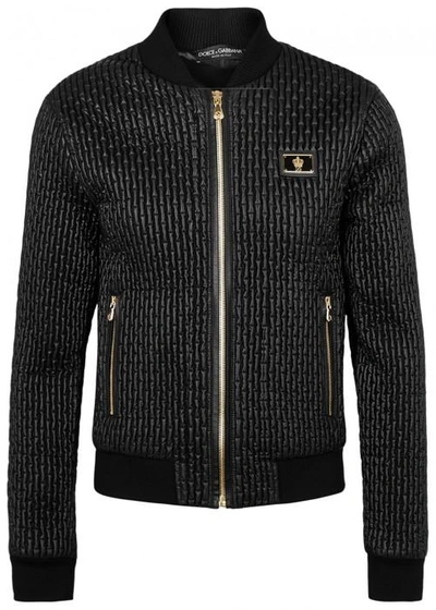 Shop Dolce & Gabbana Black Quilted Satin Bomber Jacket