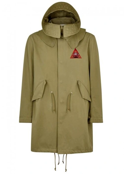 Shop Givenchy Olive Appliquéd Cotton Parka In Khaki