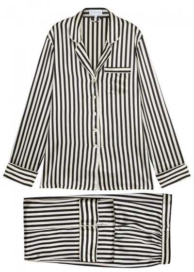 Shop Olivia Von Halle Lila Nika Striped Silk Pyjama Set In Black And White