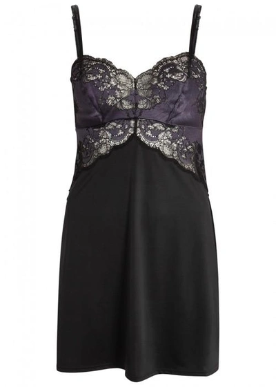 Shop Wacoal Lace Affair Black Jersey Chemise In Black And Grey