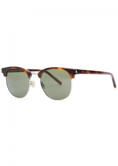 Shop Saint Laurent Sl 108 Tortoiseshell Clubmaster-style Sunglasses In Havana