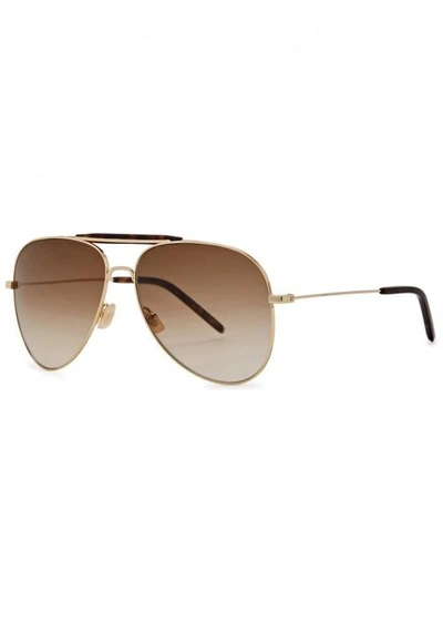 Shop Saint Laurent Sl 85 Gold Tone Aviator-style Sunglasses