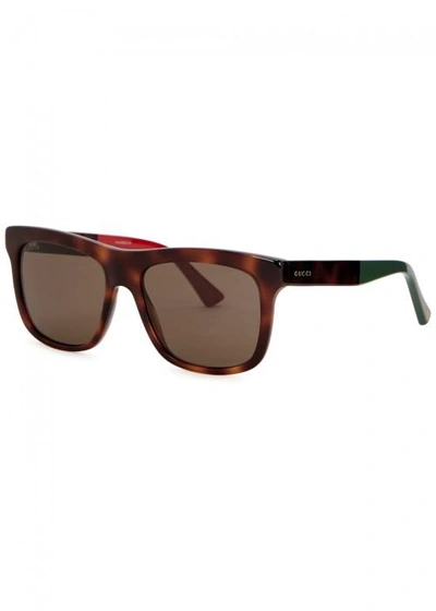 Shop Gucci Tortoiseshell Wayfarer-style Sunglasses In Havana