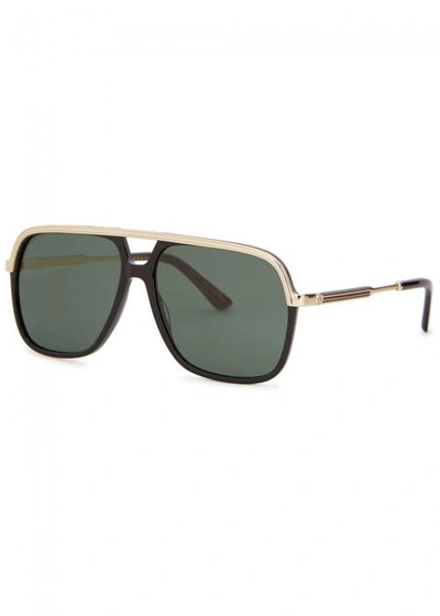 Shop Gucci Black Aviator-style Sunglasses