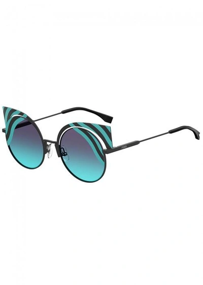 Shop Fendi Hypnoshine Striped Cat-eye Sunglasses In Blue