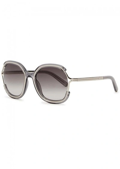 Shop Chloé Jayme Transparent Oval-frame Sunglasses In Dark Grey